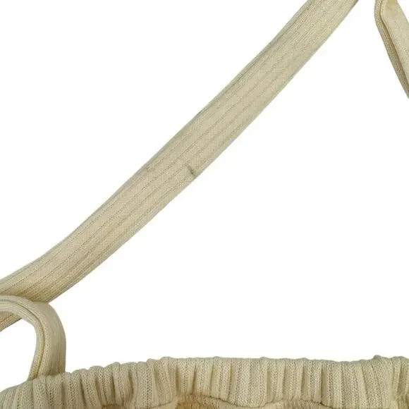 We Wore What NWT Tie Halter Bra Ribbed Ivory Cream Cropped Bandeau Top - Picture 9 of 14